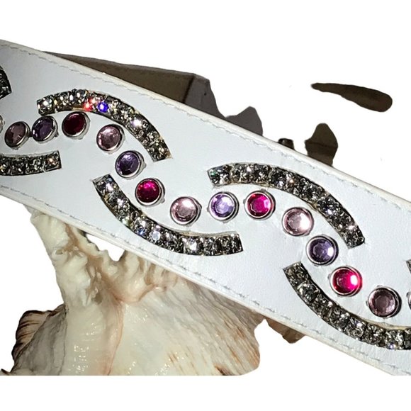 Christine Alexander Medium White Leather SWAROVSKI Bling BELT Western PINK FUSCH main image 6
